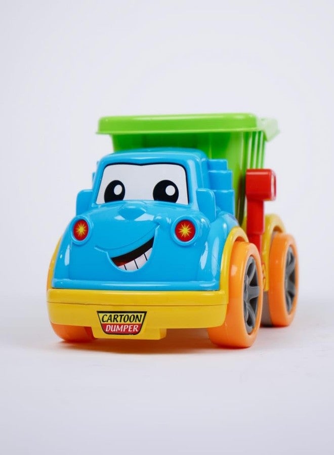 FairyFrolic لعبة شاحنة قلابة بلاستيكية من فيري فروليك 🚛 للأطفال - تصميم وجه كرتوني، مركبة بناء ملونة ومتينة للعب في الأماكن المغلقة والمفتوحة، لعبة دفع وانطلاق للأطفال الصغار والأولاد - Image 4
